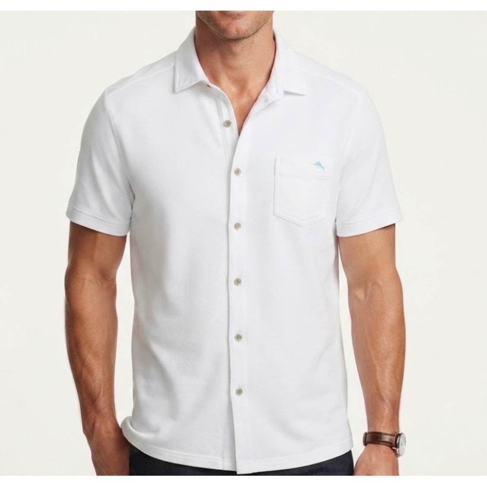 Tommy Bahama IslandZone Supima Cotton White Marlin Logo Button Down Shirt Mens L